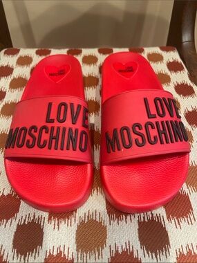 Love Moschino Red Logo Slide Sandals for Women